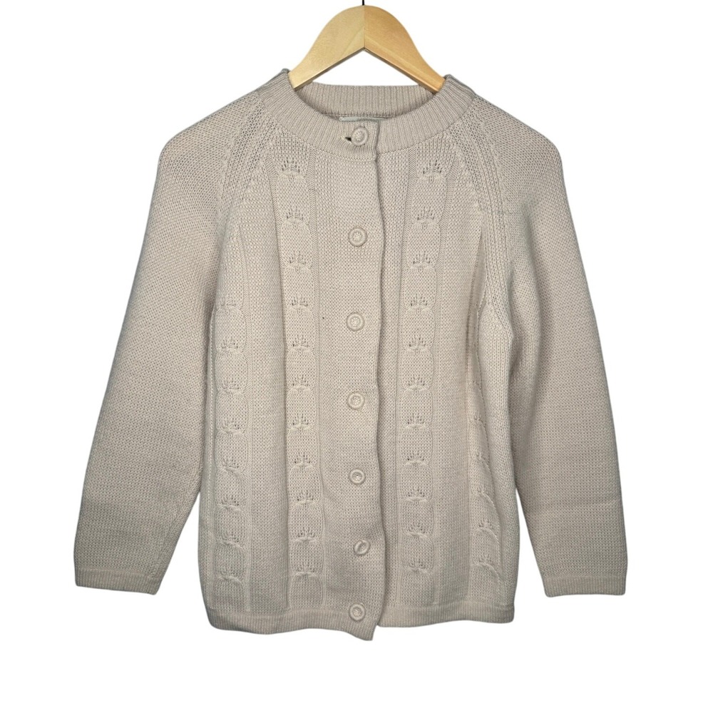 Vintage Cream Knit Sweater Cardigan Made in Korea Women's Size S Grandmacore EUC